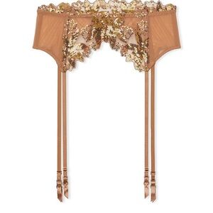VS VERY SEXY Gold Sequined Ziggy Glam Floral Embroidery Garter Belt
